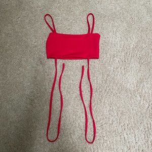 Pretty Little Thing red crop top with long adjustable tie